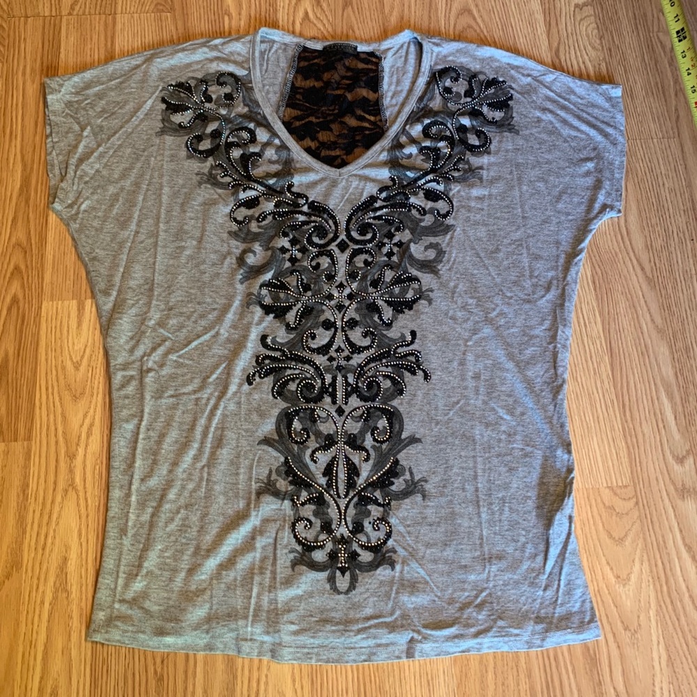 Noral made in USA black lace open blouse gray - Picture 1 of 5